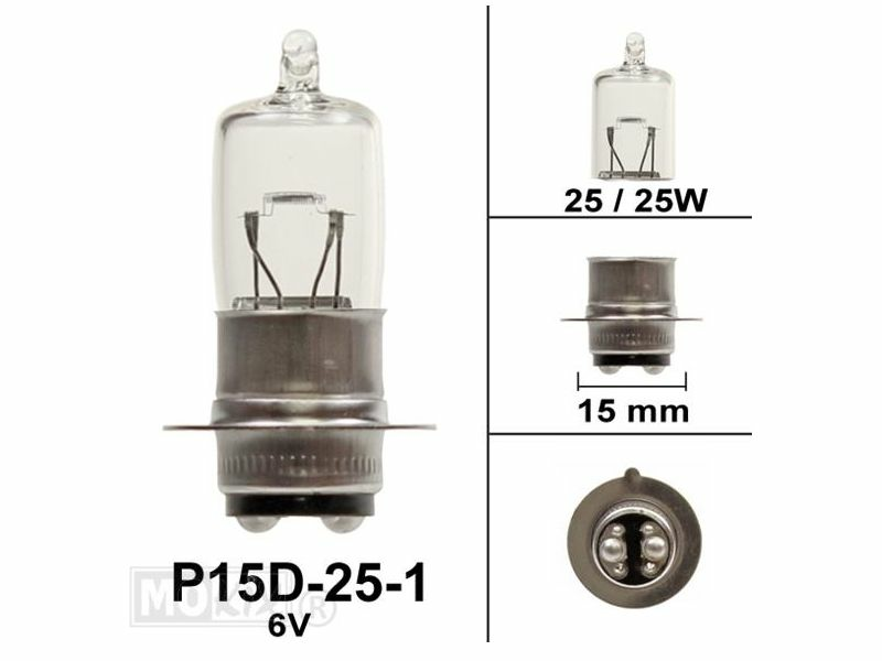 Phare P15d, double, 6 volts, 25-25 watts, e.a. douille SS50 repro, halog&egrave;ne