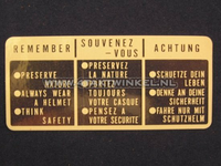 Autocollant SS50 r&eacute;servoir Remember blanc en 3 langues, d'origine Honda