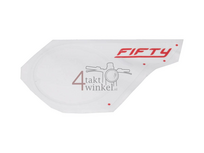 Autocollant, cache lat&eacute;ral, Mash Fifty, rouge, gauche