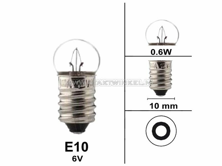 Ampoule à visser à E10, simple, 6 volts, 0,6 watt 