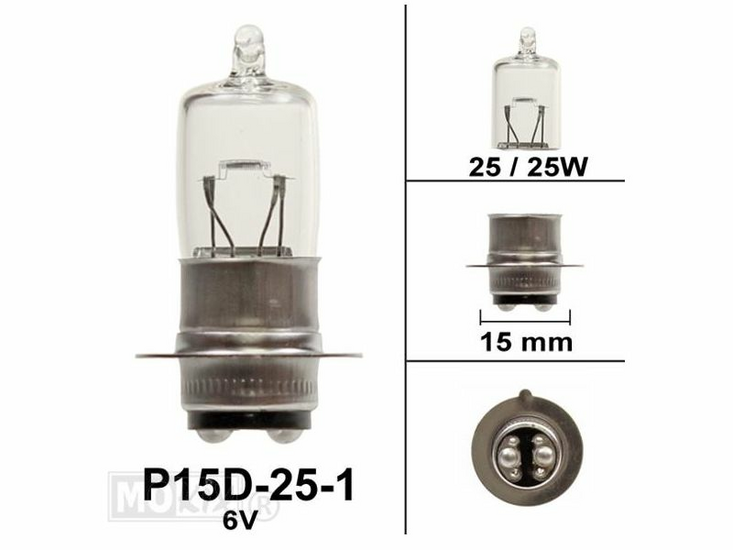 Phare P15d, double, 6 volts, 25-25 watts, e.a. douille SS50 repro, halog&egrave;ne