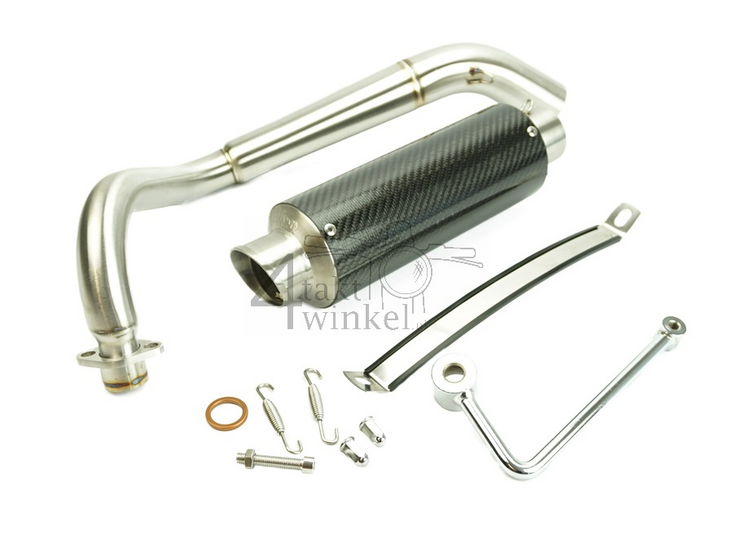 Pot d'&eacute;chappement sportif, dessous, simple, inox, aspect Carbon