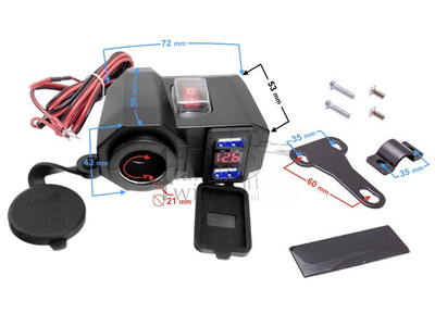 USB lader met 3 functies voor 12 volt brommer