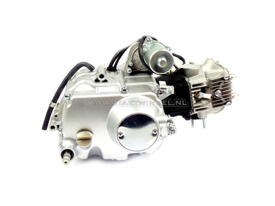 Motorblok, 70cc, handkoppeling, 4-bak, startmotor boven, zilver