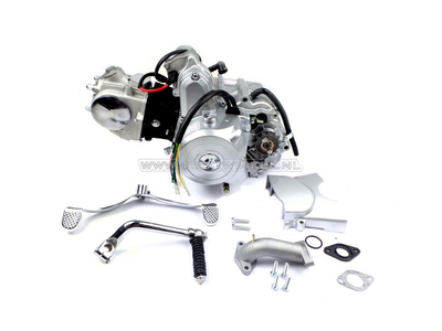 Motorblok, 50cc, handkoppeling, 4-bak, startmotor boven, zilver