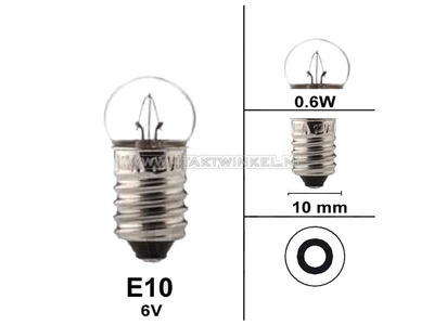 Ampoule à visser à E10, simple, 6 volts, 0,6 watt