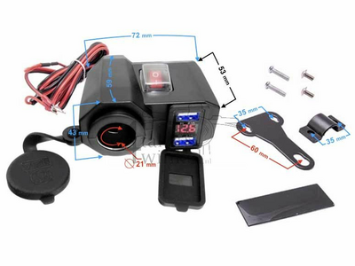 Chargeur USB avec 3 fonctions pour cyclomoteur 12 volts